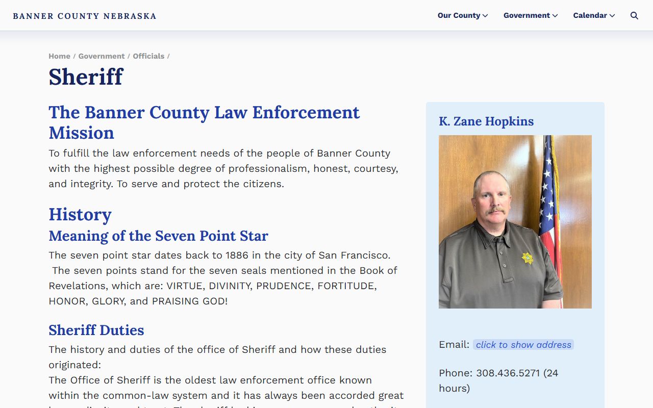 Banner County inmate records sheriff office page