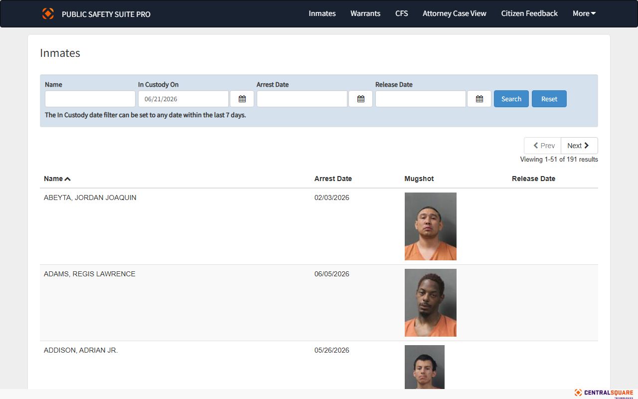 Banner County inmate population regional roster search fields